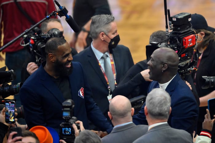 Lebron James and Michael Jordan on court during the 2022 NBA All-Star Game